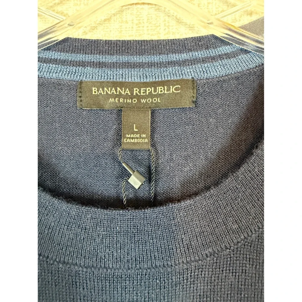 Banana Republic Mens Merino Wool Crewneck Sweater Navy Blue •L• Layering Casual